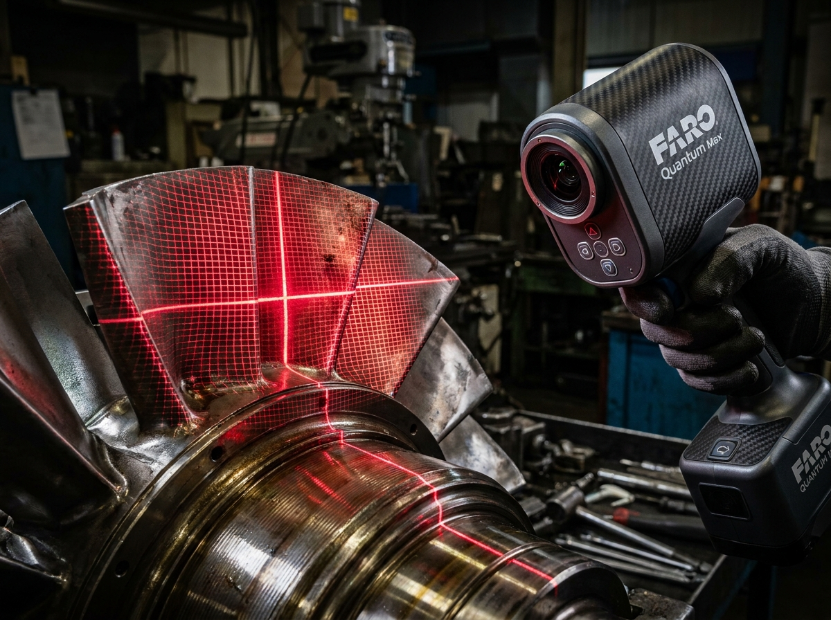 Handheld laser 3D scanner capturing a part